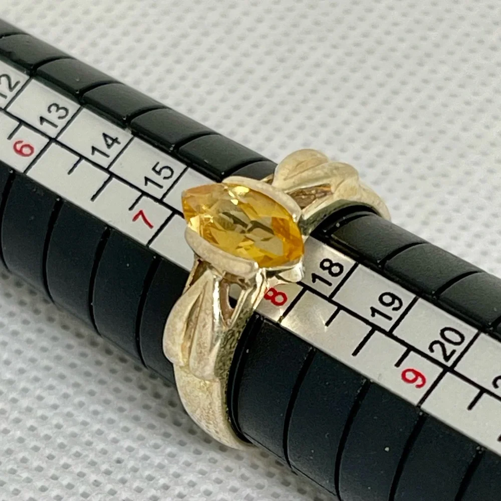 Vintage 925 Real Citrine Marquis 5.9 mm 3.3 mm Ring Sterling Silver 8 Faceted